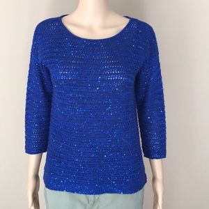 Inc International Concepts royal blue weave sequined sweater Sz M